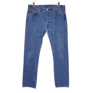 Levis Original 501 Button Fly Jeans Men Size 38X37 Blue Straight Leg Cotton